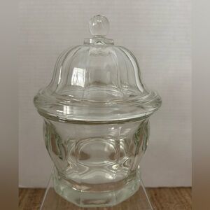 Vintage Indiana Glass Clear Heavy Apothecary Jar Small Size 8 1/2” H. EUC